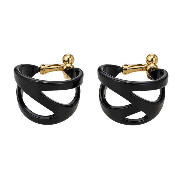 Napier Black Gold Loop Clip Earrings