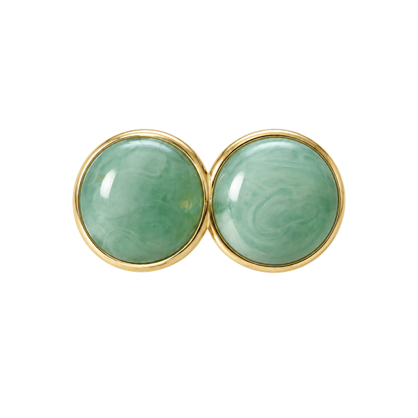 Vintage Green Enamel Dome Clip-On Earrings