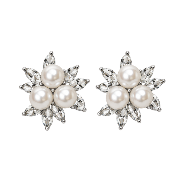 Vintage Japanese Pearl and Rhinestone Clip-On Earrings Set of 2