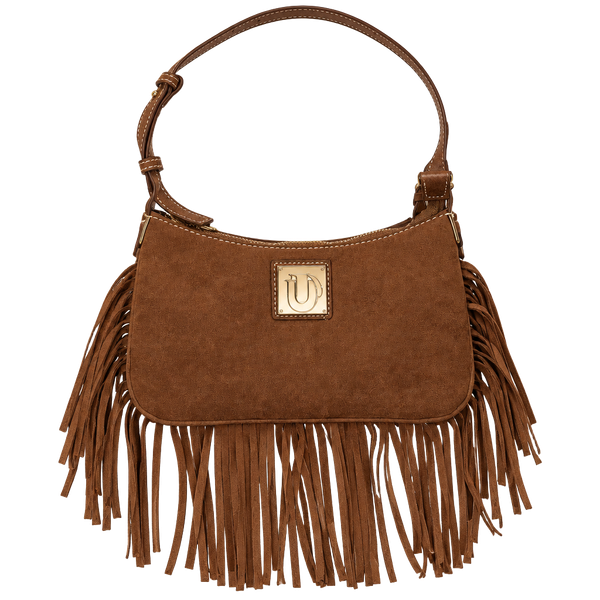 True Religion Brown Suede Fringe Shoulder Bag Adjustable Strap