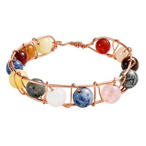 Handmade Copper Wire Wrapped Gemstone Natural Stone Bead Cuff Bracelet