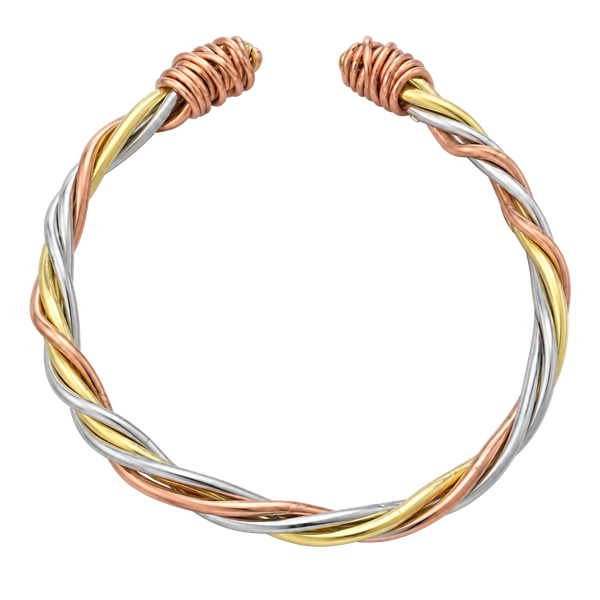 Handmade Tri-Color Wire Twisted Cuff Bracelet Copper Brass Silver