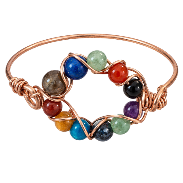 Handmade Copper Wire Wrapped Gemstone Chakra Bangle Bracelet