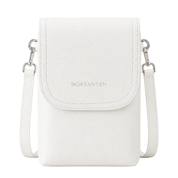 Bostanten Small Crossbody Bag White Vegan Leather Cell Phone Purse
