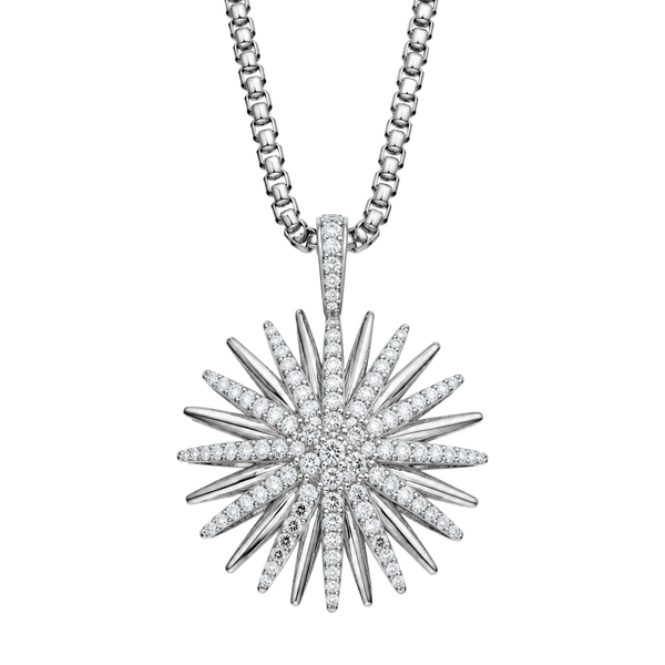 David Yurman Sterling Silver Starburst Diamond Pendant Necklace