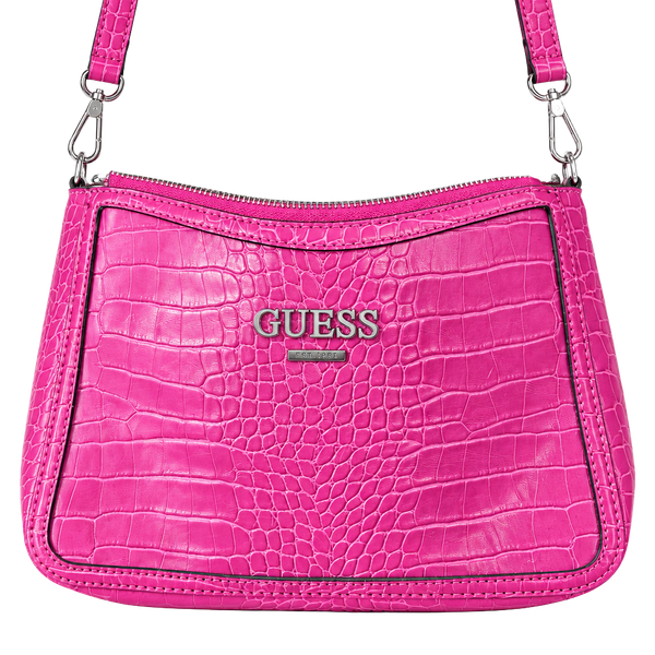 Guess Pink Croc Embossed Faux Leather Crossbody Bag
