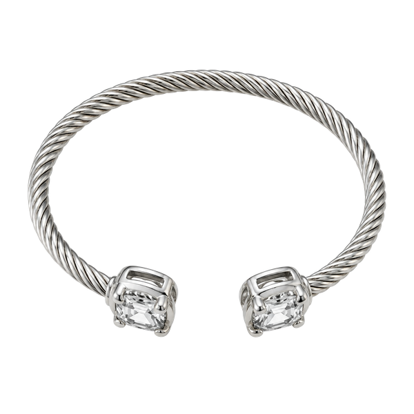 Silver Tone CZ Cable Cuff Bracelet