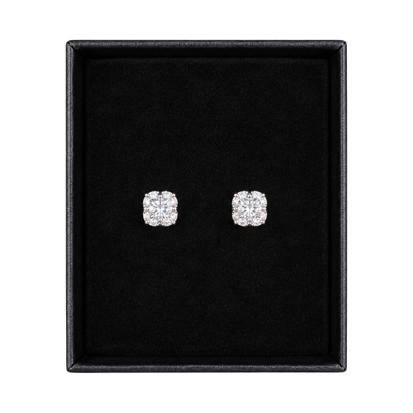 Moissanite Cushion Cut Halo Stud Earrings Sterling Silver