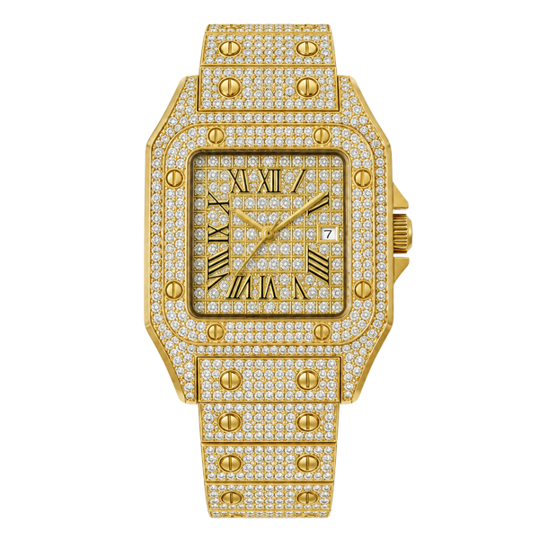 Fashion Watches Iced Out Gold Plated Square Men's Watch