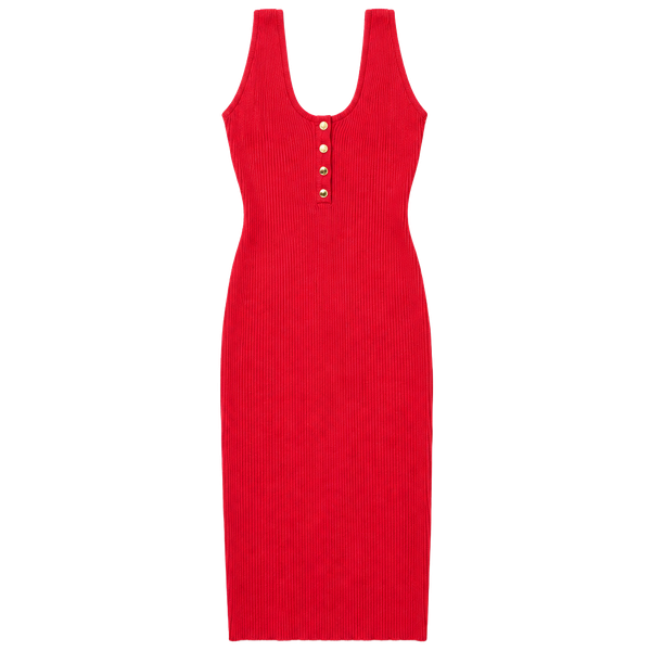 Awesome Ribbed Knit Dress Size L Red Button Front Halter Midi