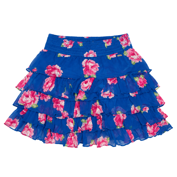 Abercrombie Kids Ruffle Skirt Size XL Blue Pink Floral Chiffon Tiered