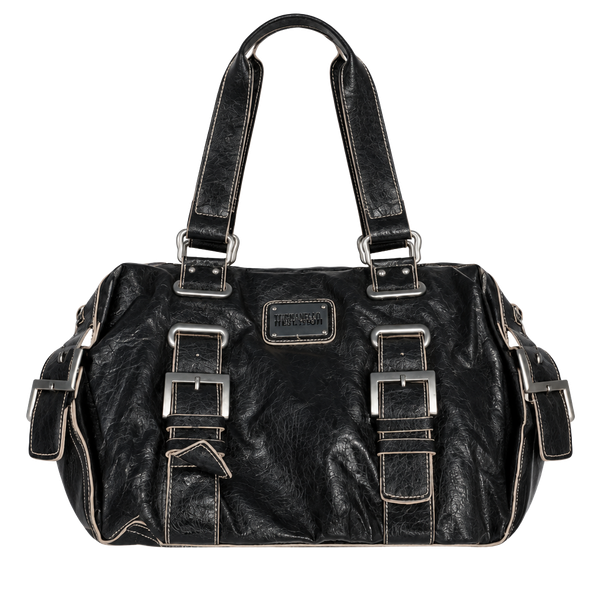 Kenneth Cole Reaction Black Faux Leather Buckle Shoulder Handbag