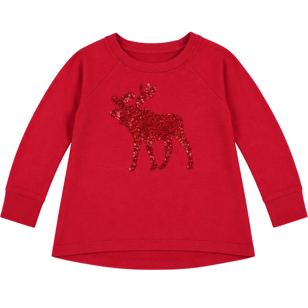 Abercrombie Kids Sweatshirt Size M Red Sequin Moose Christmas Holiday