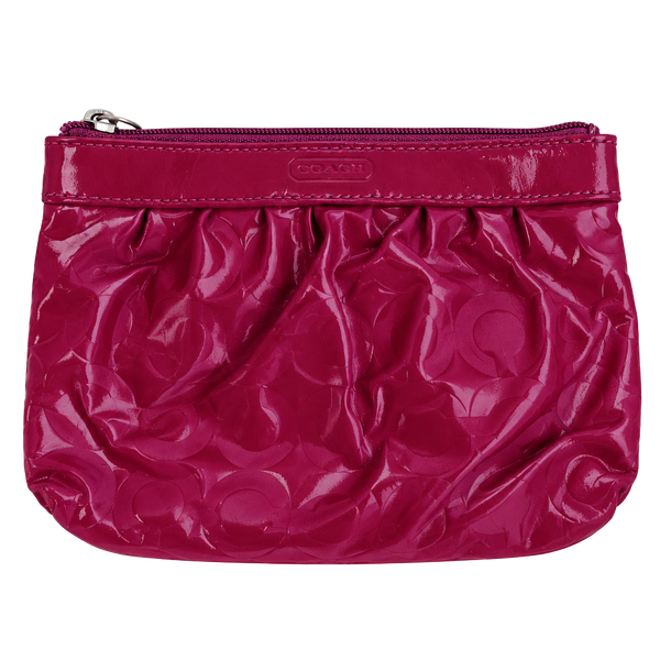 Coach Dark Pink Debossed Patent Leather Top Zip Pouch Wristlet See Details