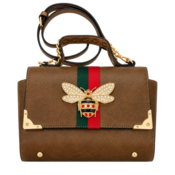Alba Queen Bee Stripe 2-in-1 Boxy Satchel Brown Handbag