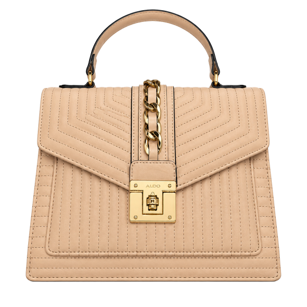 Aldo Jerilini Quilted Top Handle Satchel Bag Beige
