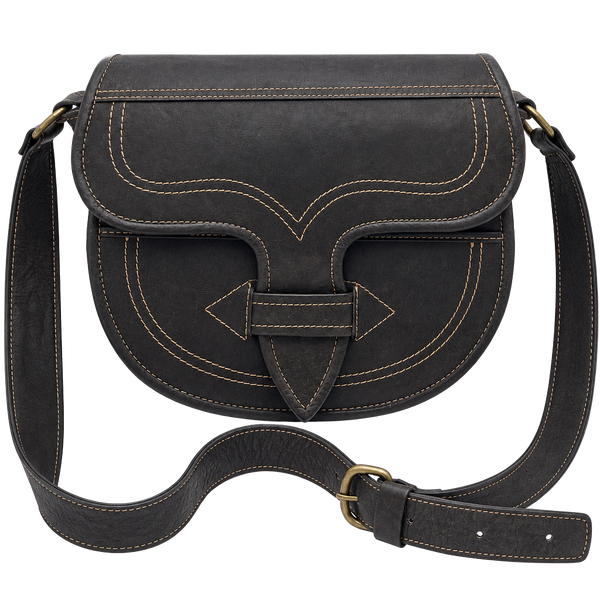 Vintage Western Style Brown Leather Saddle Crossbody Bag