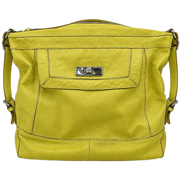 BCBGMAXAZRIA Yellow Leather Hobo Shoulder Bag with Metal Accent