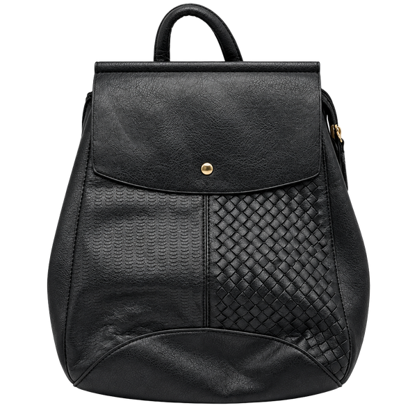 Purse Lux Black Faux Leather Woven Detail Backpack Purse