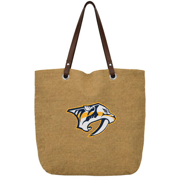 NHL Nashville Predators Burlap Tailgate Tote Bag with Faux Leather Straps