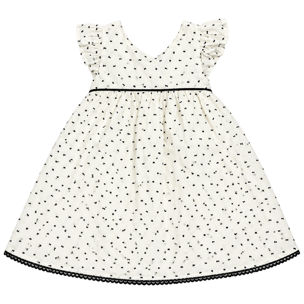 Catherine Malandrino Baby Girl Ivory Flocked Polka Dot Dress with Back Bow 18M