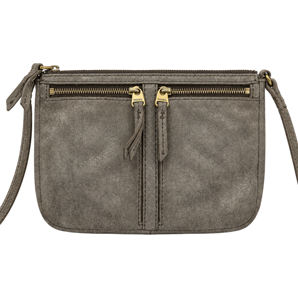Fossil Erin Crossbody Bag Gray Metallic Suede