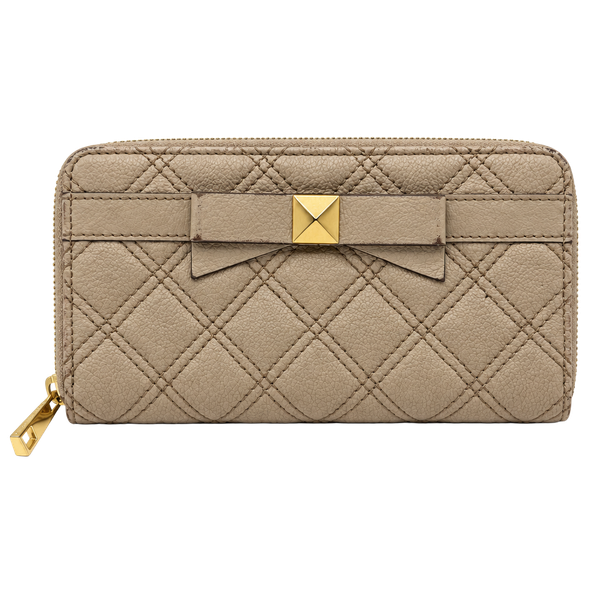 Marc Jacobs Quilted Leather Zip Around Wallet Beige Bow