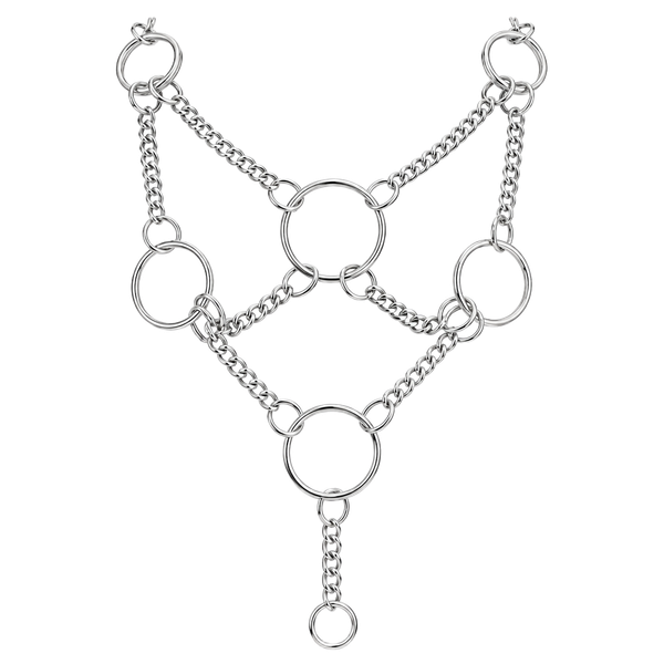 Gothic O-Ring Chain Choker Harness Silver Tone Necklace