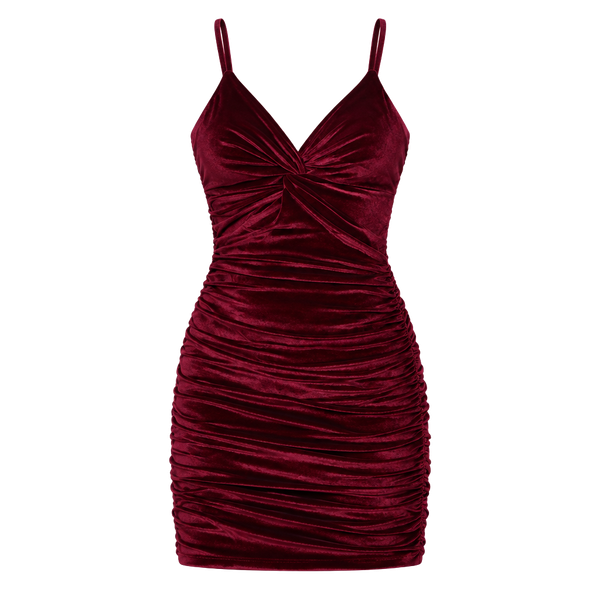 Lucy In The Sky Talia Front Twist Mini Dress in Wine Velvet Sz Small