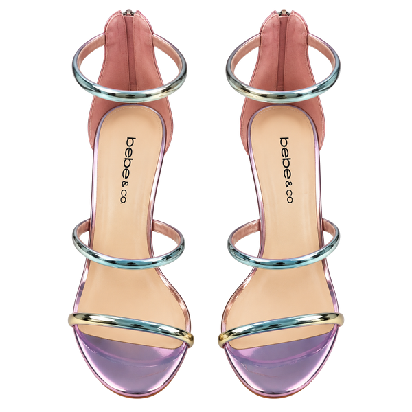 Bebe Berdine Size 8.5 M Pink Metallic Strappy Stiletto Heel Sandals