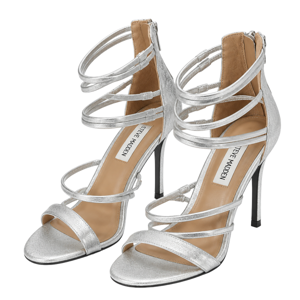 Steve Madden Tierney Strappy Stiletto Heel Sandal Size 8 Silver