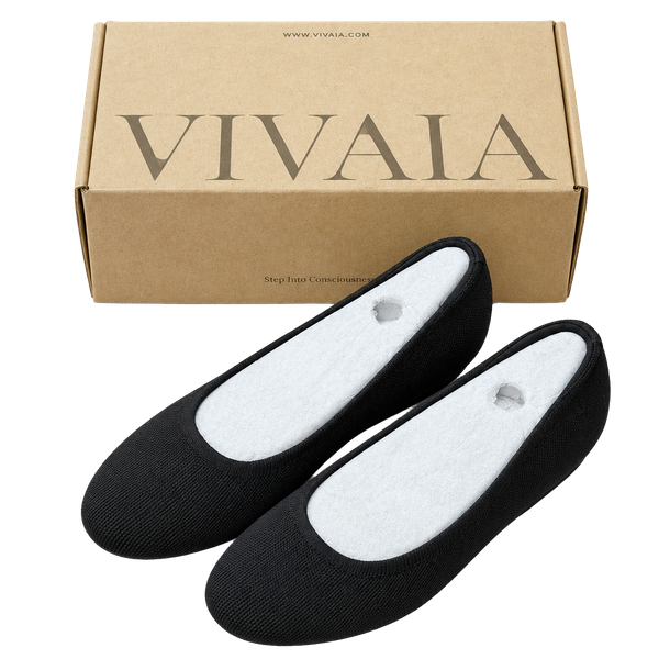 Vivaia Kathleen Size US 7 Black Knit Ballet Flats Shoes With Box
