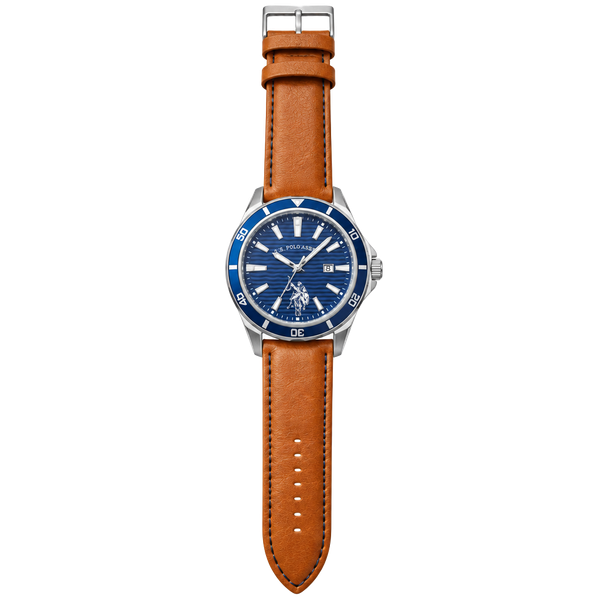U.S. Polo Assn. Men's Blue Dial Brown Strap Watch USC50588WM