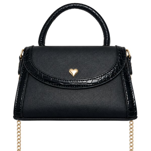 Black Croc Heart Clasp Mini Handbag Crossbody Bag
