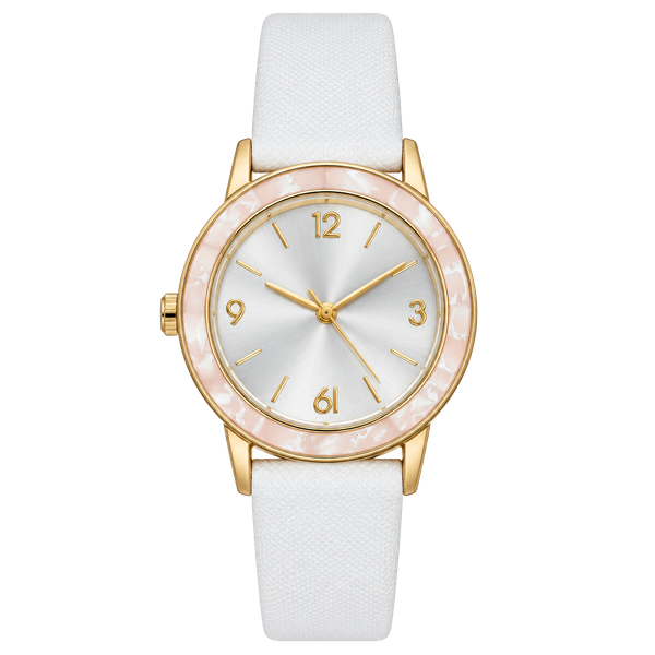 FMD Analog Wrist Watch White Leather Strap