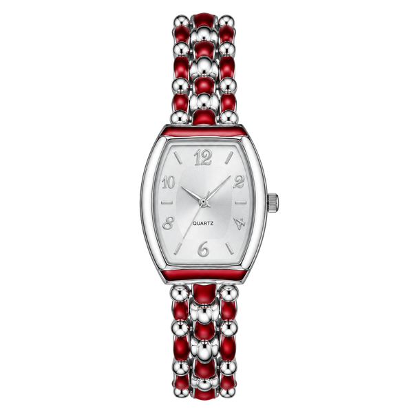 Silver Tone Quartz Watch Beaded Link Strap