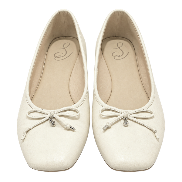 Sam Edelman Ballet Flats Size 10.5 White Leather Bow Square Toe