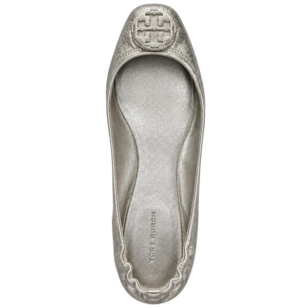 Tory Burch Minnie Travel Ballet Flats Silver Leather