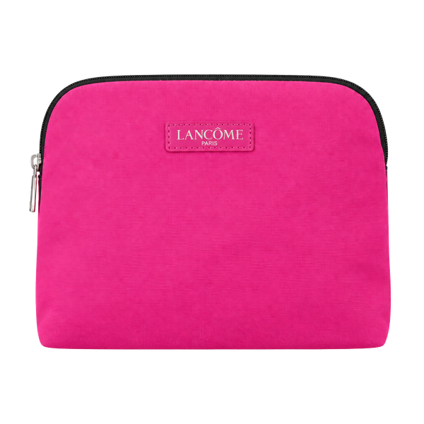Lancome Paris Cosmetic Makeup Bag Hot Pink Black Zip