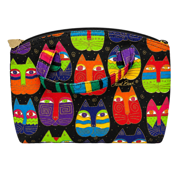 Laurel Burch Multicolored Cat Faces Canvas Handbag Zip Top