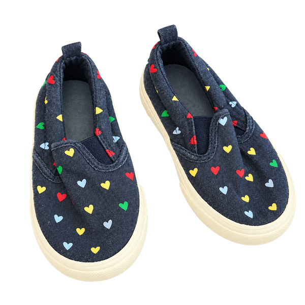 Old Navy Toddler Canvas Sneakers Slip-On Navy Blue Rainbow Hearts Size 8.5