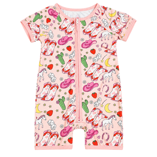 Weiwei Baby Romper Size 6-12M Pink Cowboy Boot Print Zippy Shortie