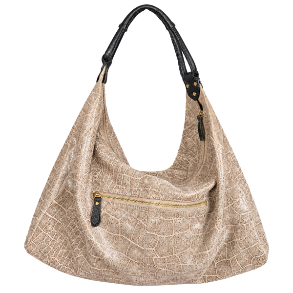 Lola Bernard Modena Croc Embossed Leather Hobo Handbag Brown