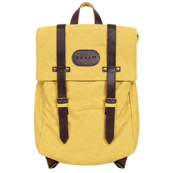 Monat Canvas Backpack Yellow Brown Leather Trim