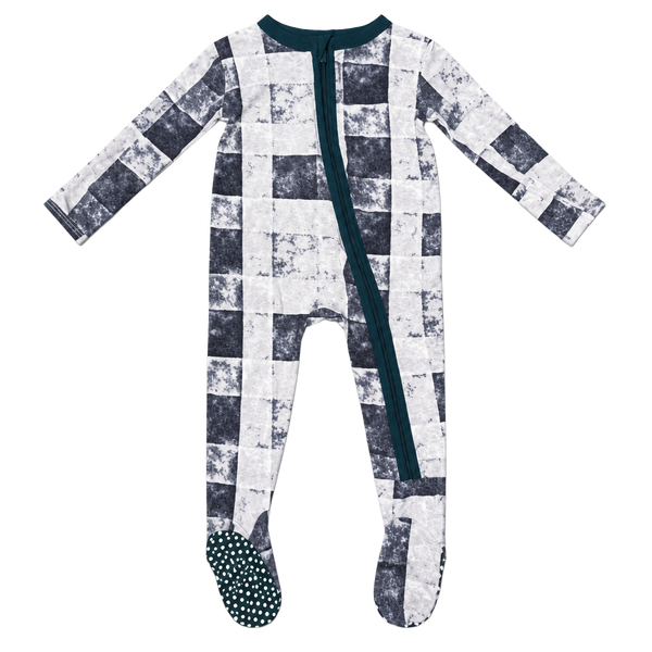 Posh Peanut Blue and White Checkered Pattern Footed Pajamas 0-3 Months