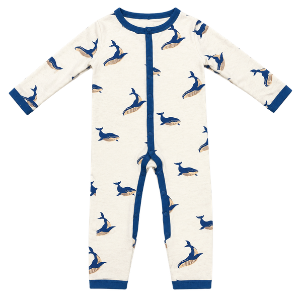 Kyte BABY Romper Bamboo Blue Whales on White 12-18 Months Gender Neutral