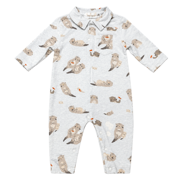 Angel Dear Otter Romper Size 0-3 Months White Cotton Footie Pajamas