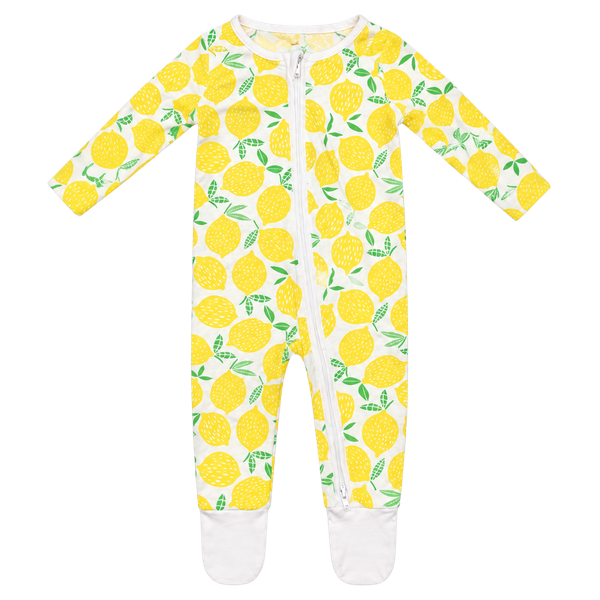 Little Sleepies Lemons Zippy Pajamas Size Newborn Yellow White Lemon Print