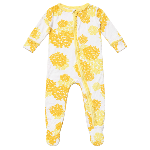 KicKee Pants Yellow Floral Bamboo Footed Pajamas 12-18 Months