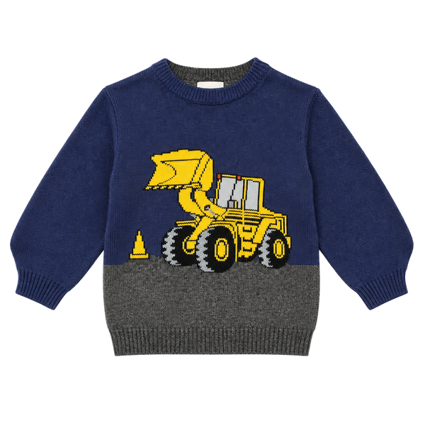 Covington Bulldozer Sweater Size M (5-6) Kids Blue Graphic Knit
